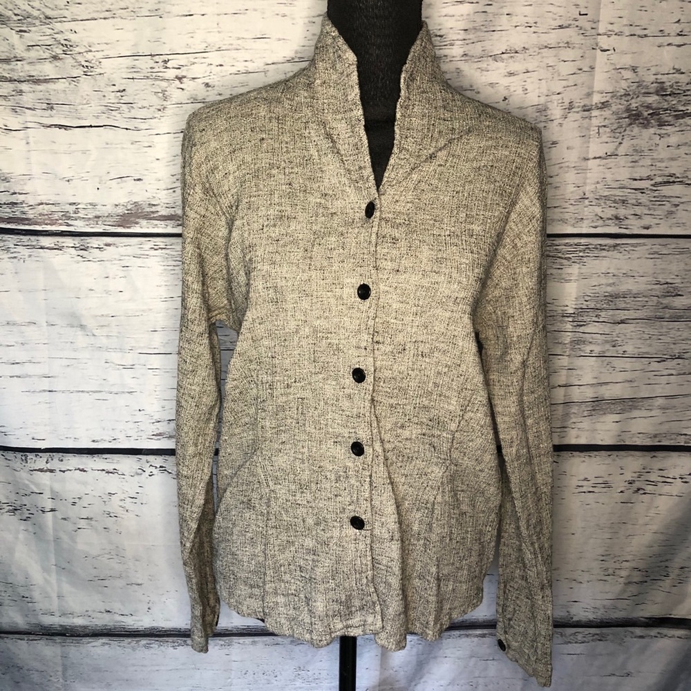 FLAX Button Down Shirt Tan Size Medium